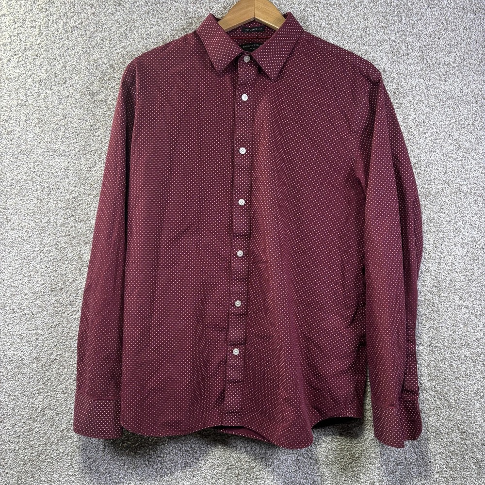 Banana Republic Shirt Mens XL Burgundy Micro Dot Non Iron Untucked Fit Button Up